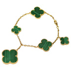 [Cyra]  MAGIC CLOVER MALACHITE GOLD BRACELET 5 MOTIFS