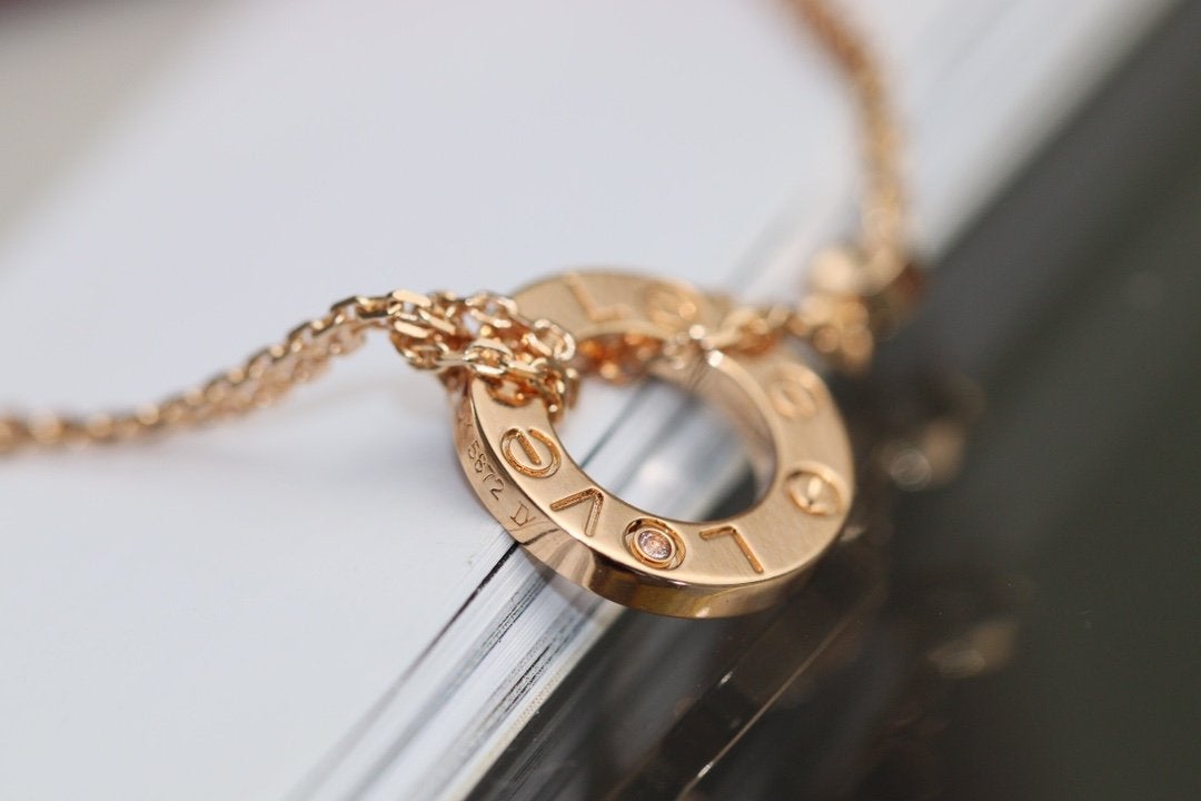 [Cyra]  LOVE NECKLACE ADJUSTABLE ROSE GOLD 2 DIAMOND