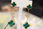 [Cyra]  CLOVER EARRINGS GOLD MALACHITE DIAMOND 3 MOTIF