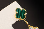 [Cyra]  CLOVER EARRINGS GOLD MALACHITE DIAMOND 3 MOTIF