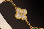 [Cyra]  CLOVER EARRINGS GOLD MALACHITE DIAMOND 3 MOTIF