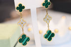 [Cyra]  CLOVER EARRINGS GOLD MALACHITE DIAMOND 3 MOTIF