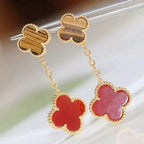 [Cyra]  CLOVER  2 MOTIF  TIGER EYE CARNELIAN EARRINGS