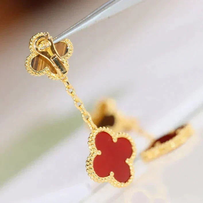 [Cyra]  CLOVER  2 MOTIF  TIGER EYE CARNELIAN EARRINGS