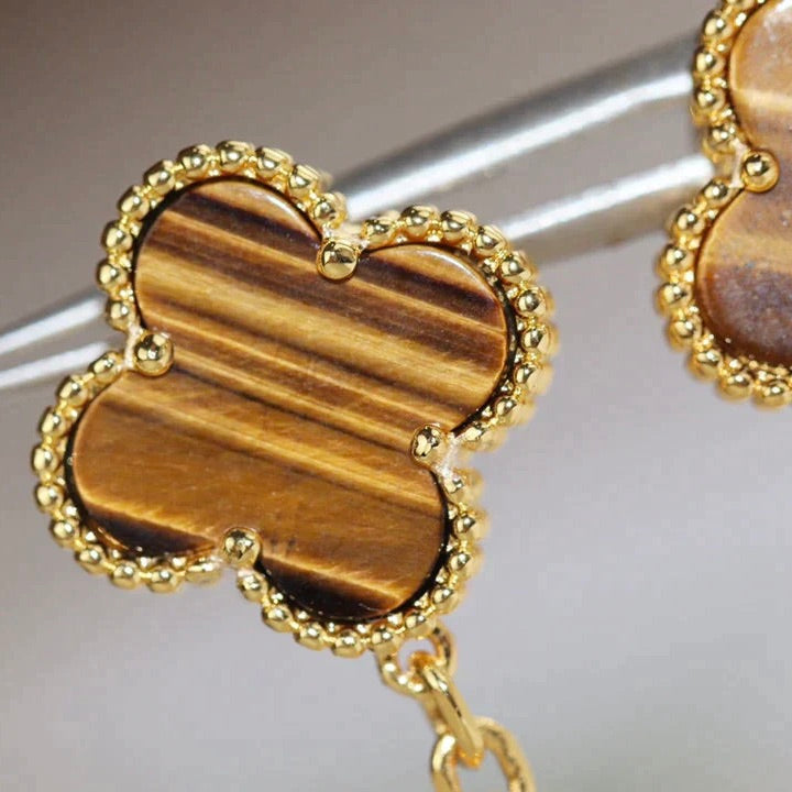 [Cyra]  CLOVER  2 MOTIF  TIGER EYE CARNELIAN EARRINGS