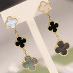 [Cyra]  CLOVER EARRINGS GOLD ONYX MOP 3 MOTIF