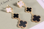 [Cyra]  CLOVER EARRINGS GOLD ONYX MOP 3 MOTIF