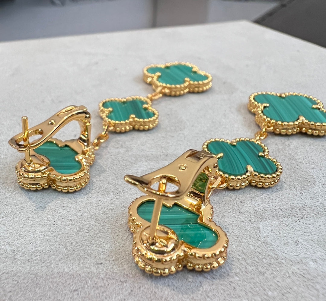 [Cyra]  CLOVER MALACHITE 3 MOTIFS GOLD