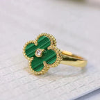 [Cyra]  CLOVER MALACHITE RING GOLD DIAMOND