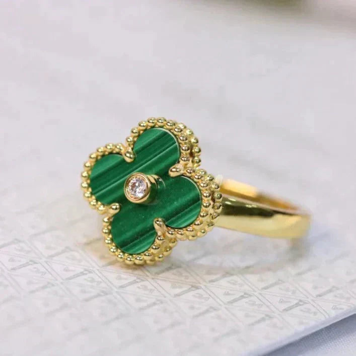 [Cyra]  CLOVER MALACHITE RING GOLD DIAMOND