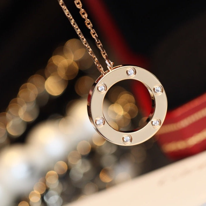 [Cyra]  LOVE NECKLACE 16MM 6 DIAMONDS PINK GOLD