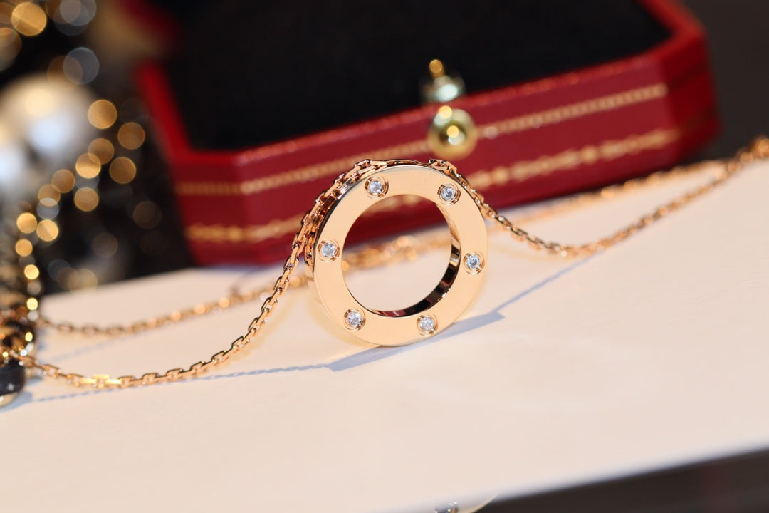 [Cyra]  LOVE NECKLACE 16MM 6 DIAMONDS PINK GOLD