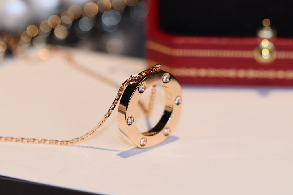 [Cyra]  LOVE NECKLACE 16MM 6 DIAMONDS PINK GOLD