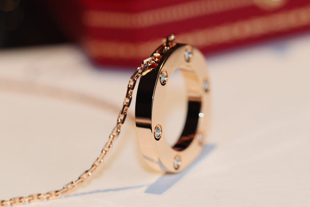 [Cyra]  LOVE NECKLACE 16MM 6 DIAMONDS PINK GOLD
