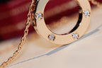 [Cyra]  LOVE NECKLACE 16MM 6 DIAMONDS PINK GOLD