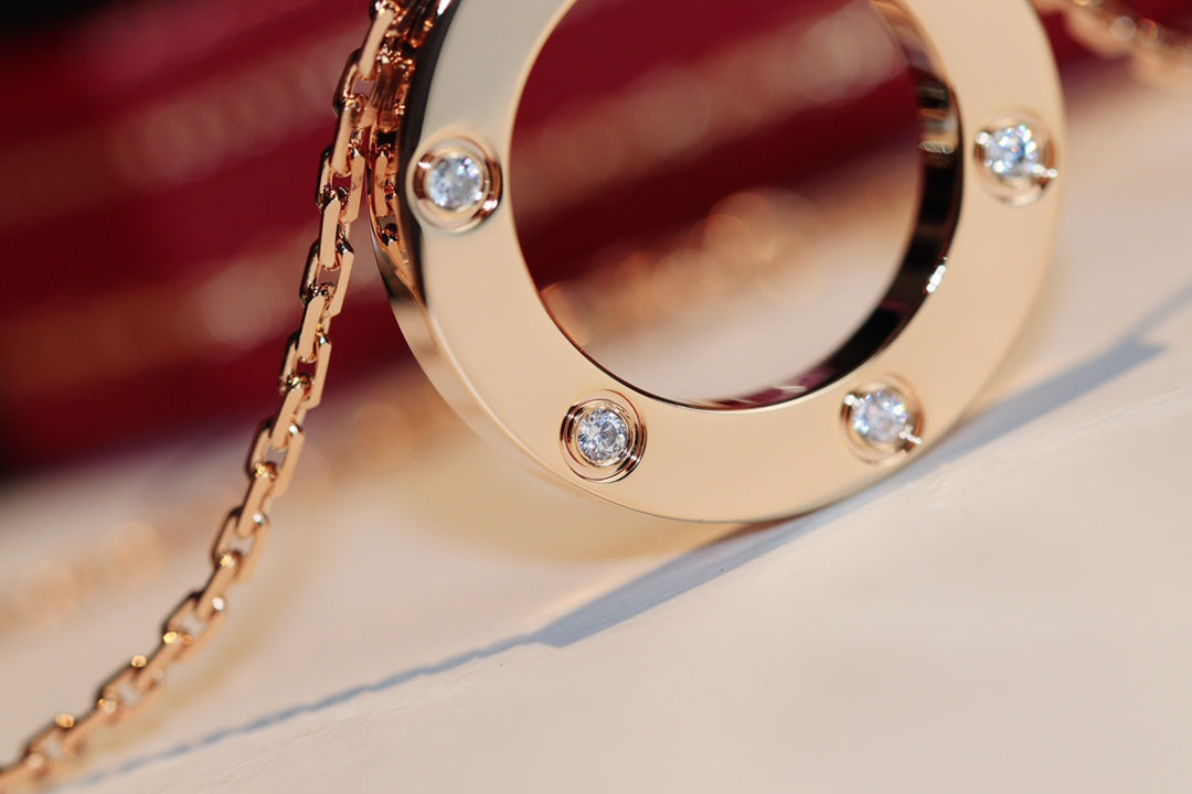 [Cyra]  LOVE NECKLACE 16MM 6 DIAMONDS PINK GOLD