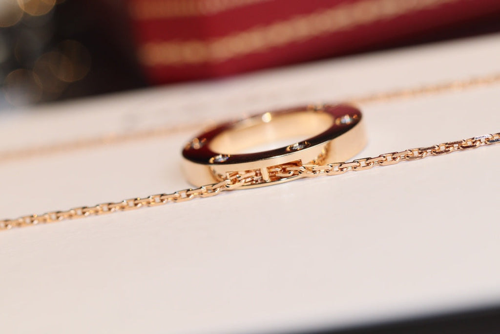 [Cyra]  LOVE NECKLACE 16MM 6 DIAMONDS PINK GOLD