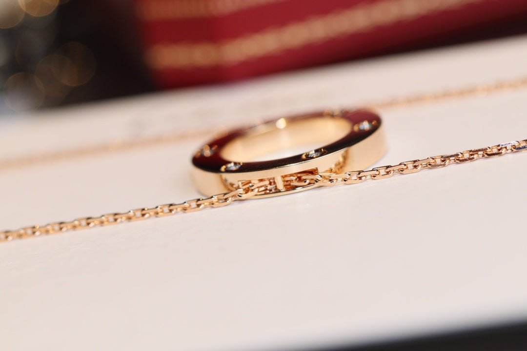 [Cyra]  LOVE NECKLACE 16MM 6 DIAMONDS PINK GOLD