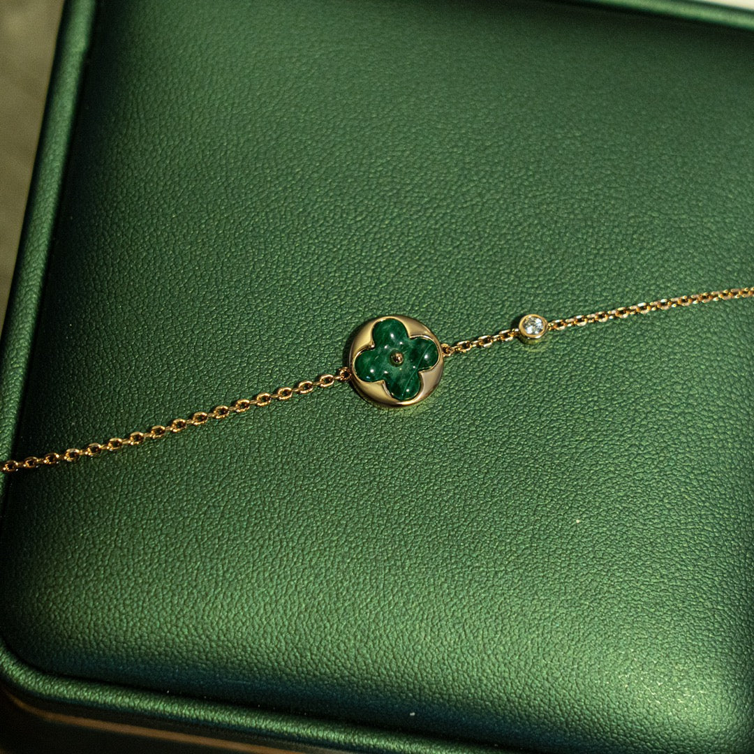 [Cyra]  SUN MALACHITE 1 DIAMOND PINK GOLD BRACELET