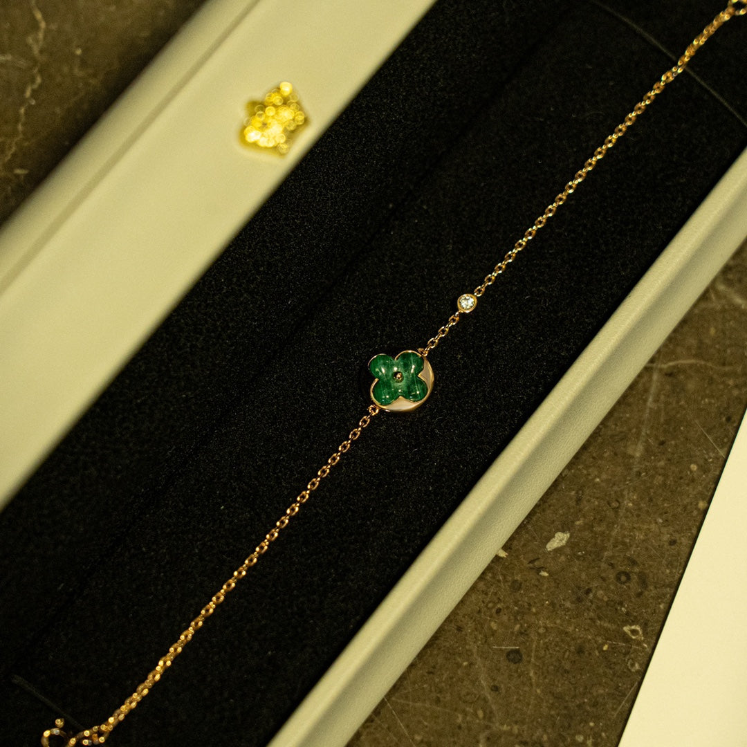 [Cyra]  SUN MALACHITE 1 DIAMOND PINK GOLD BRACELET
