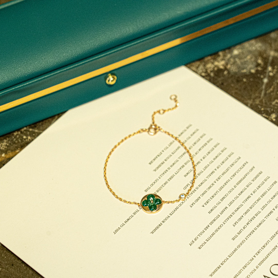 [Cyra]  SUN MALACHITE 1 DIAMOND PINK GOLD BRACELET