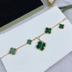 [Cyra]  MAGIC CLOVER MALACHITE GOLD BRACELET 5 MOTIFS