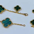 [Cyra]  MAGIC CLOVER MALACHITE GOLD BRACELET 5 MOTIFS