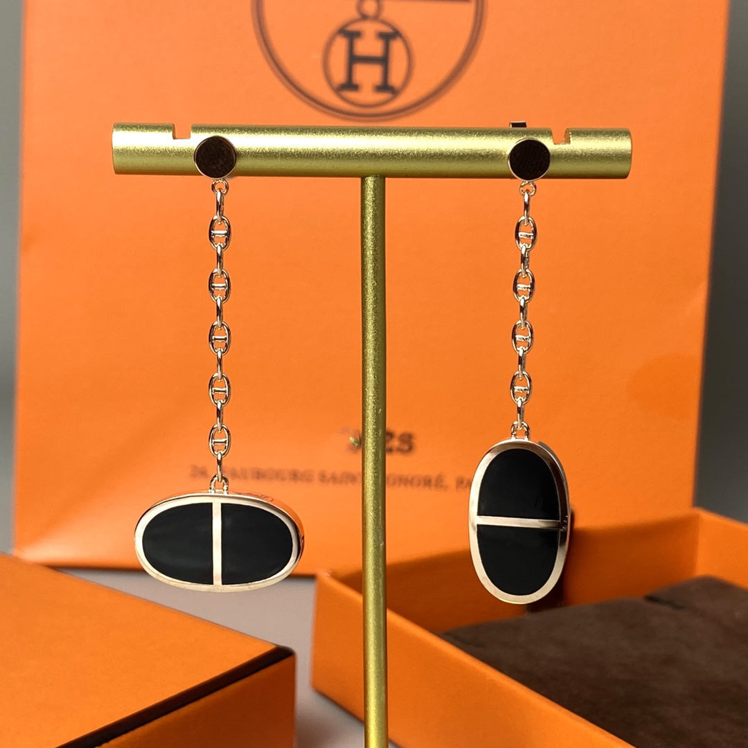 [Cyra]  CHAINE VERSO BLACK CERAMIC EARRINGS
