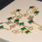 [Cyra]  CLOVER 20 MOTIFS MALACHITE DIAMOND NECKLACE