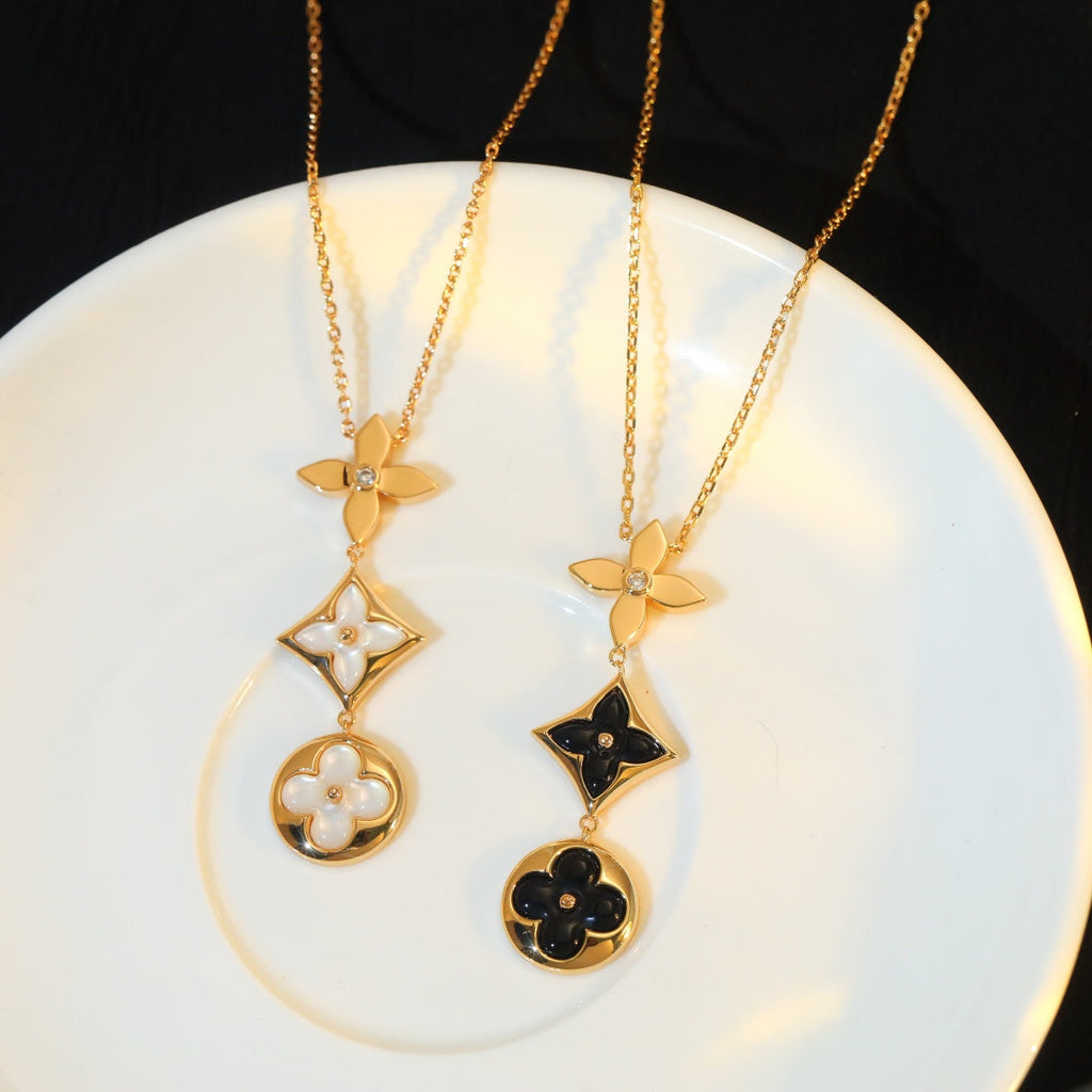 [Cyra] KETTE AUS ONYX, ROSÉGOLD MIT STERN UND SONNE