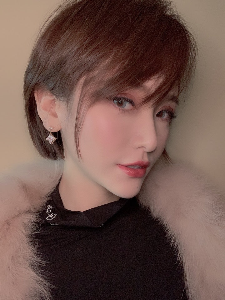 [Cyra]  DOUBLE STAR PINK GOLD MOP DROP EARRINGS