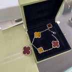[Cyra] クローバー 5モチーフ シルバー カーネリアン タイガーアイ ブレスレット