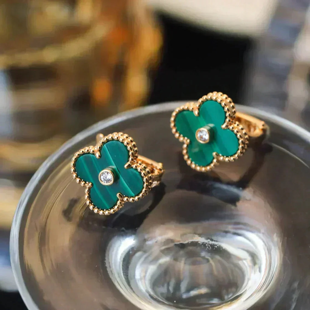 [Cyra] CLOVER MEDIUM 1 MOTIV MALACHIT DIAMANT OHRRINGE