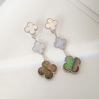 [Cyra]  CLOVER 3 MOTIFS CHALCEDONY DARK MOP SILVER EARRINGS