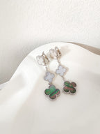 [Cyra]  CLOVER 3 MOTIFS CHALCEDONY DARK MOP SILVER EARRINGS