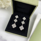 [Cyra]  CLOVER 3 MOTIF DIAMOND SILVER DROP EARRINGS