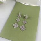 [Cyra]  CLOVER 3 MOTIF DIAMOND SILVER DROP EARRINGS