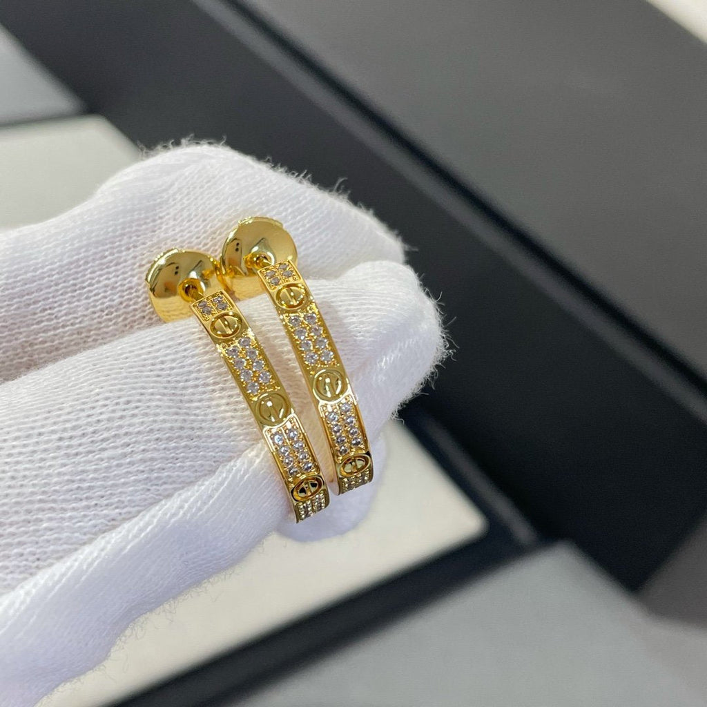 [Cyra]  LOVE DIAMOND GOLD HOOP EARRINGS