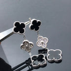 [Cyra]  CLOVER 3 MOTIF DIAMOND ONYX SILVER EARRINGS