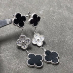 [Cyra]  CLOVER 3 MOTIF DIAMOND ONYX SILVER EARRINGS
