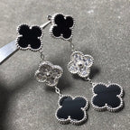 [Cyra]  CLOVER 3 MOTIF DIAMOND ONYX SILVER EARRINGS