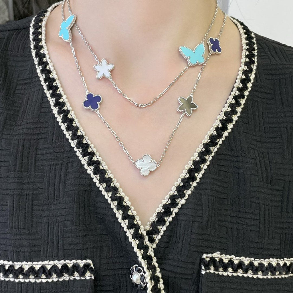 [Cyra]  LUCKY CLOVER SILVER 11 MOTIF NECKLACE