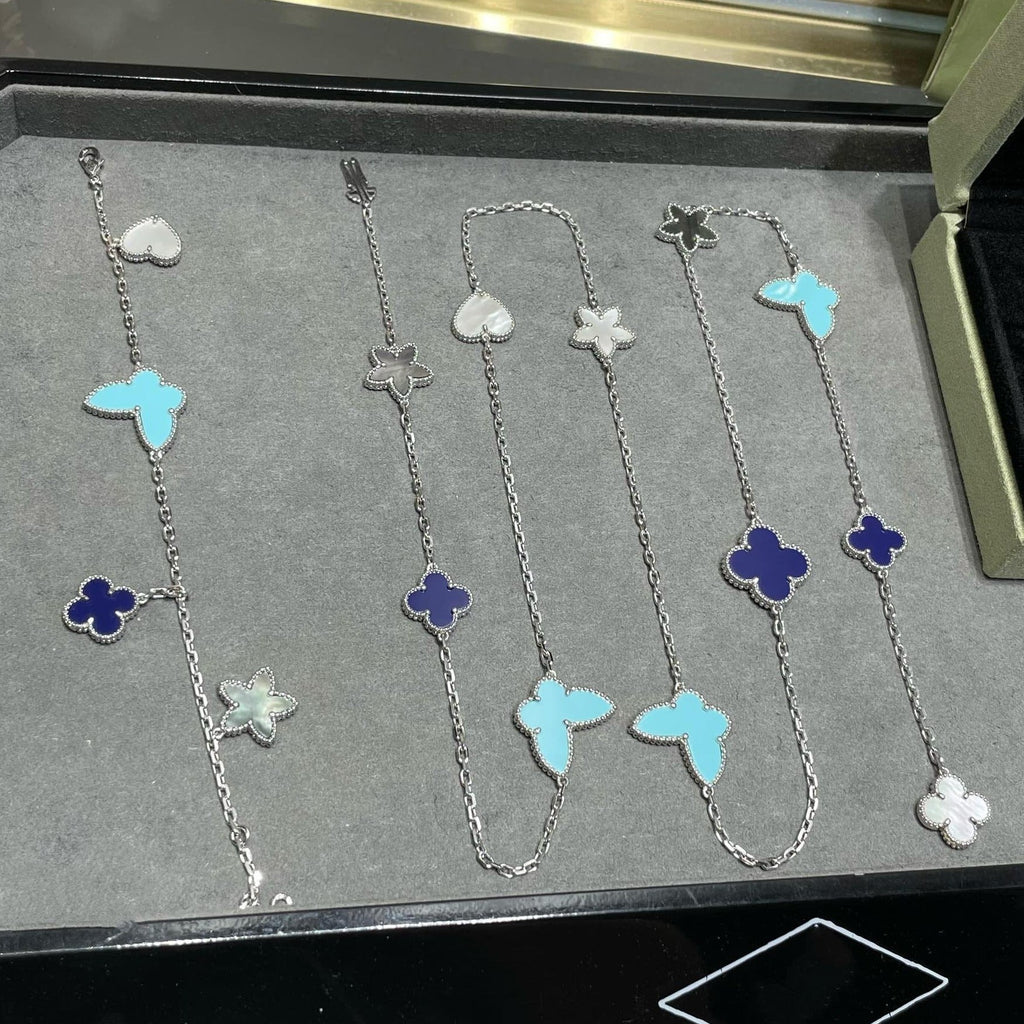 [Cyra]  LUCKY CLOVER SILVER 11 MOTIF NECKLACE