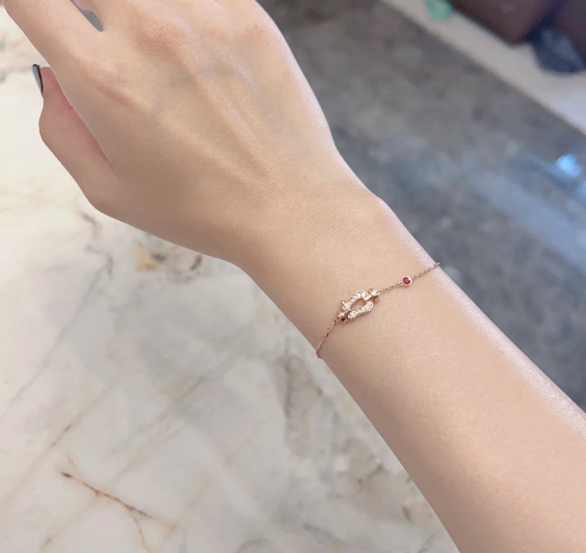 [Cyra]  FORCE 10 DIAMOND CHAIN LINK PINK GOLD BRACELET