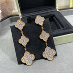 [Cyra]  CLOVER 3 MOTIFS DIAMOND PAVED ROSE GOLD EARRINGS