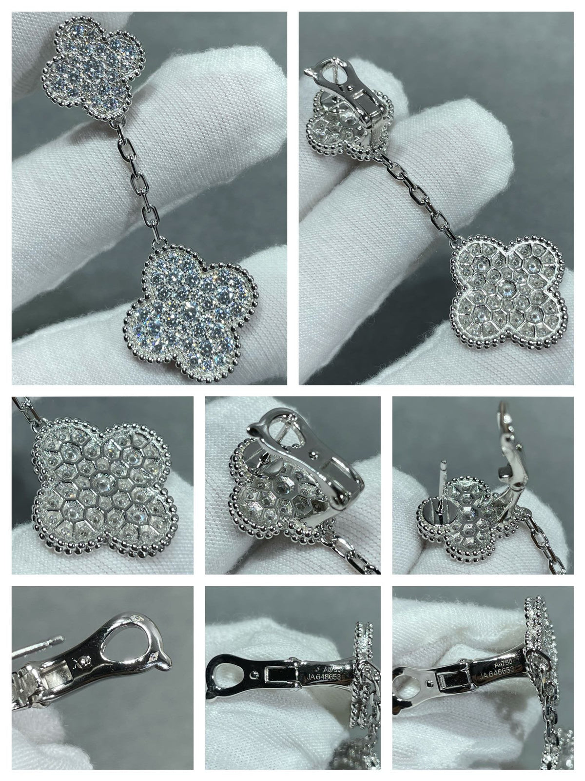 [Cyra]  CLOVER 2 MOTIFS DIAMOND PAVED SILVER EARRINGS