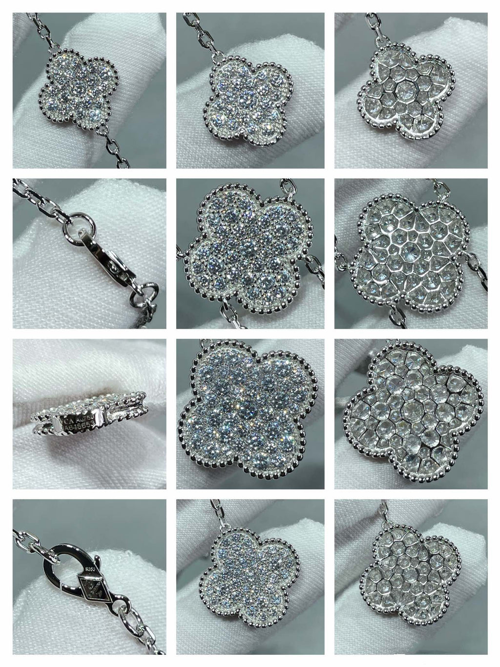 [Cyra]  CLOVER 6 MOTIF DIAMOND PAVED NECKLACE