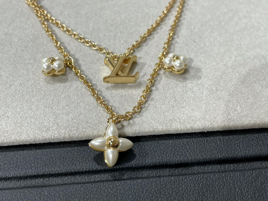 [Cyra]  FLOWERGRAM GOLD MOP DOUBLE ROW NECKLACE