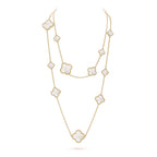 [Cyra]  CLOVER 16 MOTIF WHITE MOP GOLD NECKLACE
