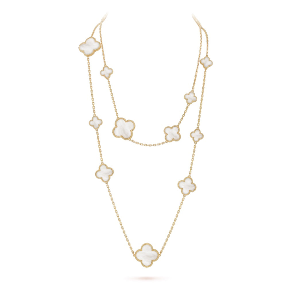 [Cyra] CLOVER 16 MOTIF HALSKETTE WEISSES PERLMUTT GOLD